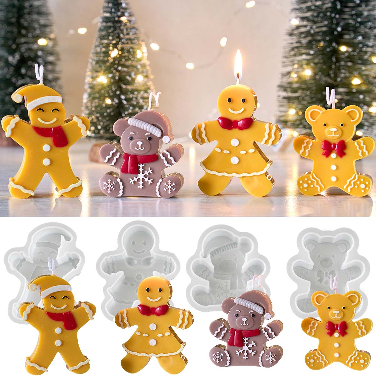 Soap Making Gifts - Gingerbread Man Bear Silicone Candle Mold